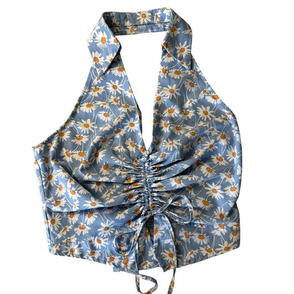 Milk and Honey Tops - Milk & Honey Women's Blue Daisy Gathered Front Elastic Back Halter Top Medium